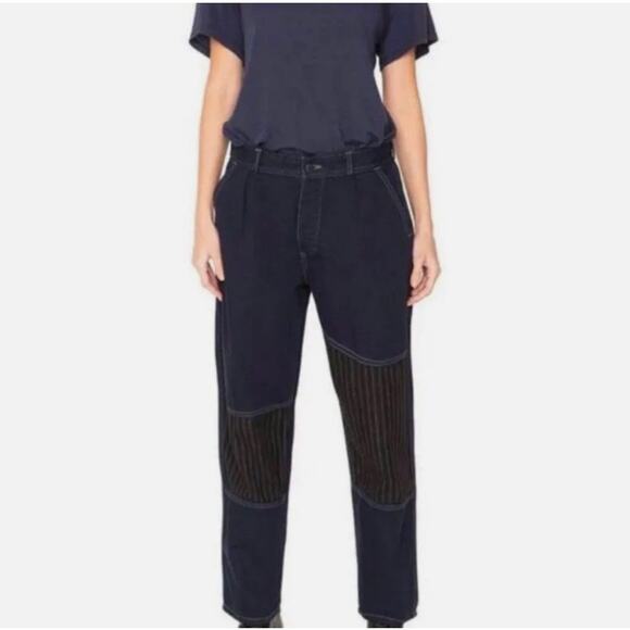 Free People x Sandrine Rose Pinstripe Knee Patch Jeans - Picture 1 of 9